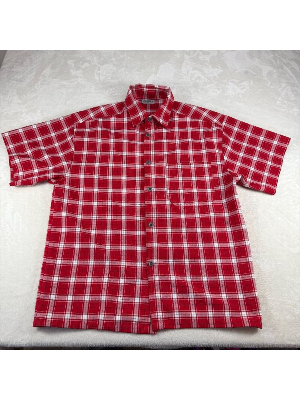 Vintage Caltop Red Plaid Button Up Shirt Short Sleeve Mens Large** Lowrider Chic